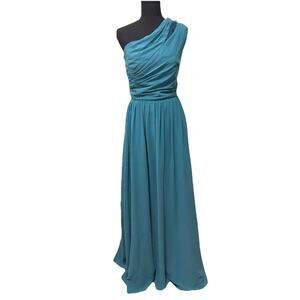 Signature Alfred Angelo Teal One Shoulder Bridesmaid Dress Sz 14 Formal Gown